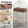 Upholstered counter height bar stool with curved saddle seat, natural rubber wood frame, ideal for kitchen or dining.