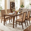Set of 4 brown upholstered dining chairs with solid rubber wood legs, featuring high backrests and wide seats for.
