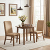 Single brown upholstered dining chair with solid rubber wood legs, featuring a high backrest and soft padded sponge for.