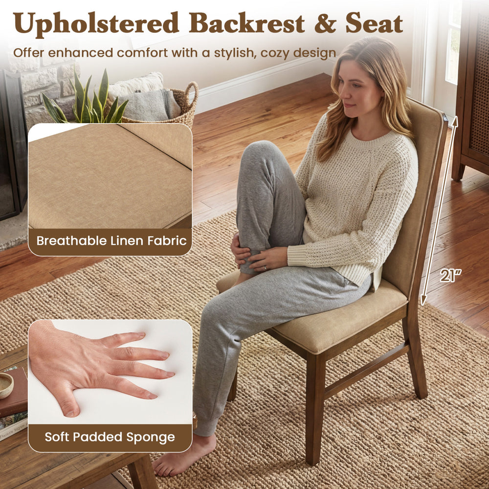 Upholstered dining chair with breathable linen fabric and soft padded sponge, featuring a 21-inch high backrest for.