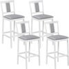 Set of 4 white upholstered barstools with solid rubber wood frame, featuring a comfortable backrest and footrest.