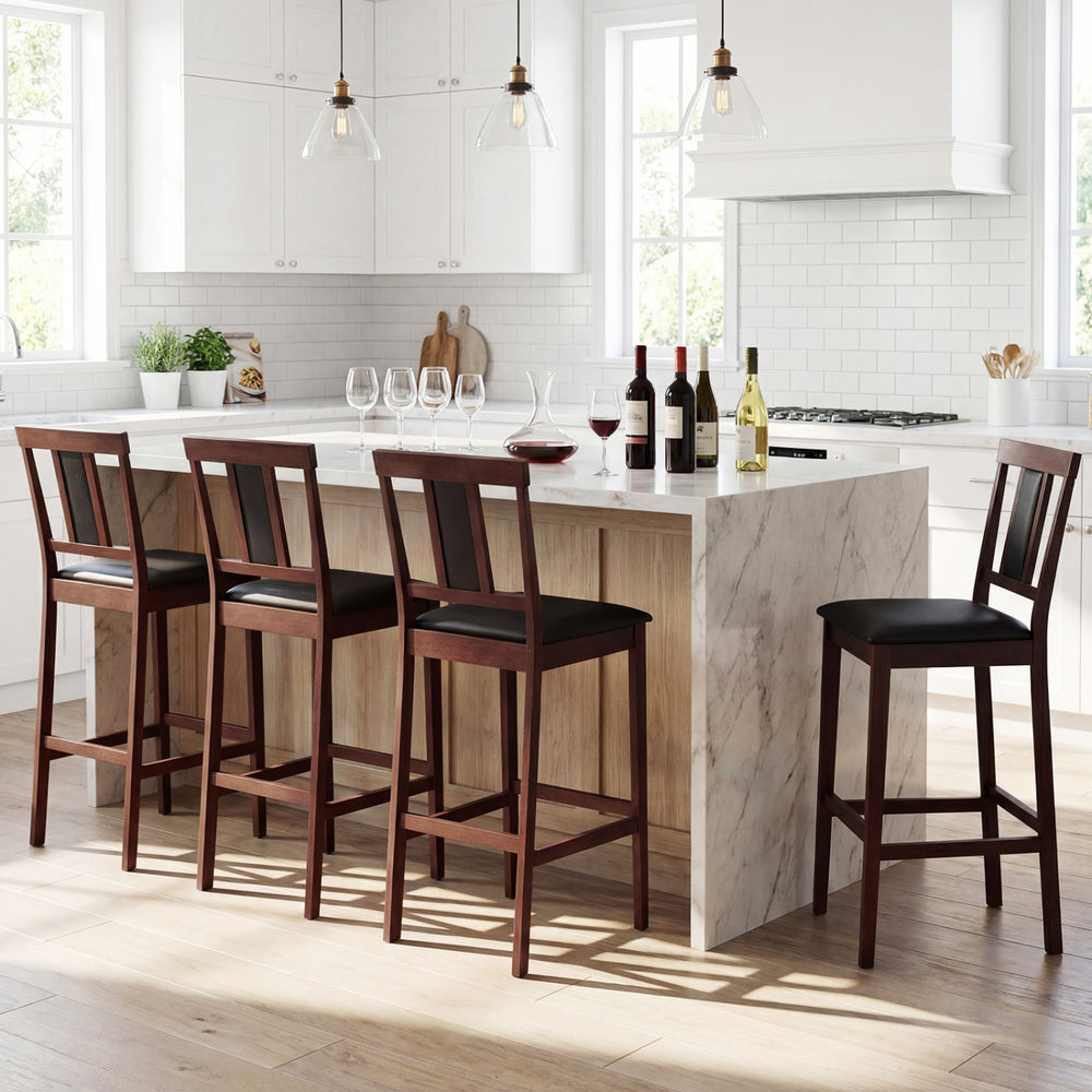 Set of 4 Upholstered Barstool 29.5 Inch Bar Height with Solid Rubber Wood Frame-Walnut - Gallery View 1 of 7