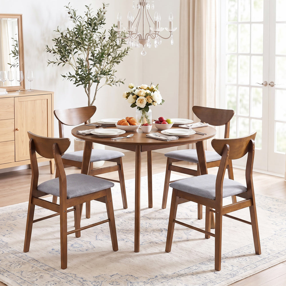 Set of 4 Upholstered Dining Chairs with Curved Backrest and Rubber Wood Frame-Walnut - Gallery View 1 of 8