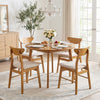 Set of 4 upholstered dining chairs with curved backrest and rubber wood frame, ideal for dining and kitchen spaces.