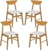 Set of 4 natural rubber wood dining chairs with curved backrest and soft-padded cushions for comfortable seating.