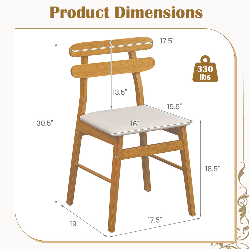 Upholstered dining chair with solid rubber wood legs, padded seat, and ergonomic backrest, supporting up to 330 lbs.