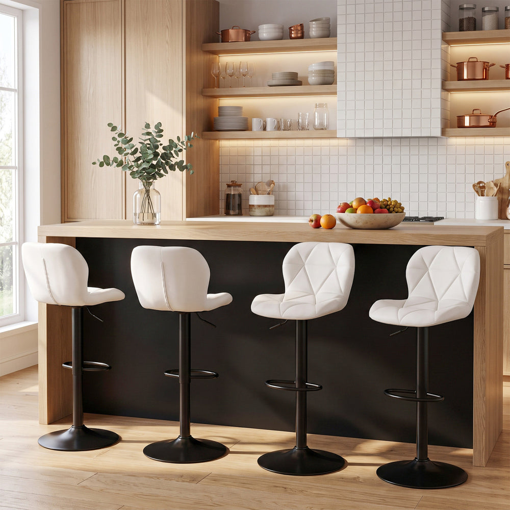 Set of 4 Upholstered Swivel Bar Stools with Adjustable Height and Curved Backs-White - Gallery View 1 of 7