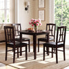 Set of 4 brown wooden dining chairs with faux leather padded seats, perfect for a stylish kitchen dining area.