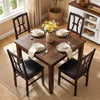Set of 4 brown wooden dining chairs with faux leather padded seats, featuring a rustic design for kitchen dining.
