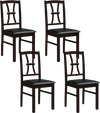 Set of 4 brown wooden dining chairs with faux leather padded seats, perfect for kitchen use and stylish decor.