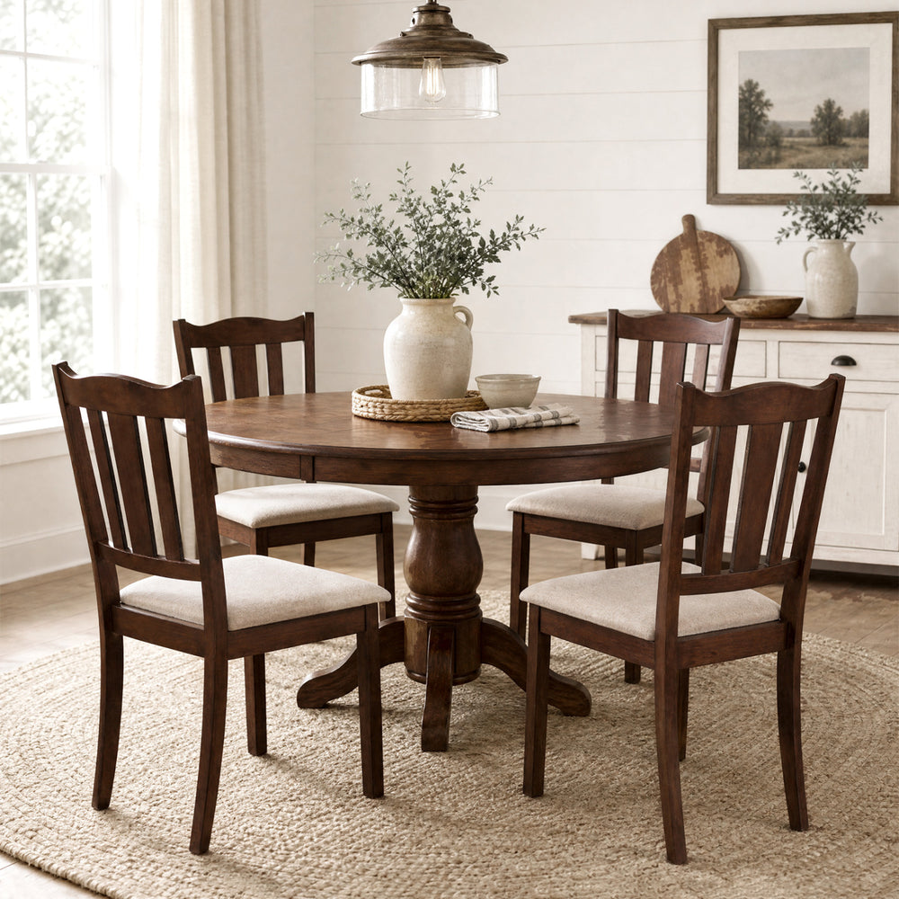 Set of 4 Wooden Dining Chair with Hollow Back and Soft-padded Cushion-Walnut - Gallery View 1 of 7