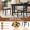 Set of 4 black wooden dining chairs with soft-padded cushions and ergonomic hollow back for comfortable seating.