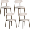 Set of 4 beige upholstered dining chairs with curved backrest, solid rubber wood frame, perfect for dining rooms and kitchens.