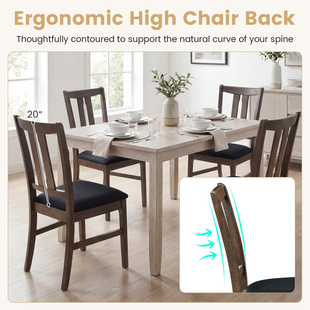 Wooden upholstered dining chair with ergonomic high curved back, walnut finish, designed for comfort and lasting use.