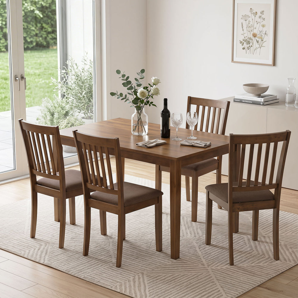 Set of 4 Wooden Upholstered Dining Chairs with Rubber Wood Frame-Brown - Gallery View 1 of 9