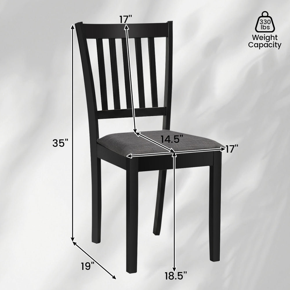 Wooden upholstered dining chair with a black rubber wood frame, featuring a thick padded seat for comfort and support.