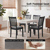 Set of 4 black wooden dining chairs with thick padded seats and breathable linen-look fabric for lasting comfort.