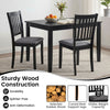 Black wooden dining chair with thick padded seat and rubber wood frame, designed for comfort and durability in dining areas.