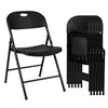 Black foldable plastic chair with ergonomic backrest, designed for comfort and easy storage, ideal for events and dining.