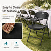 Foldable black plastic chair with ergonomic backrest and easy-to-clean PP surface, perfect for indoor and outdoor events.