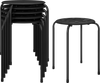 Stack of 6 black portable plastic stools with sturdy steel frames, ideal for home, office, or classroom use.