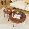 Set of 2 Boho Round Coffee Table with Solid Pine Wood Top and Metal Legs-Brown - Gallery View 1 of 11