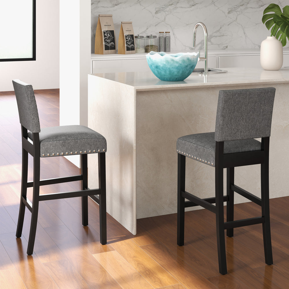 38.5/43.5 Inch Set of 2 Counter Height Chairs with Solid Rubber Wood Frame-M - Gallery View 1 of 8