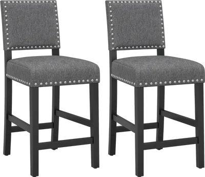 Costway Set of 2 Counter Height Chairs Solid Rubber Wood Frame 38.5/43.5