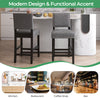 Set of 2 counter height chairs with solid rubber wood frame, cushioned seats, and decorative rivets for kitchen or bar.