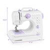 Mini sewing machine with 12 built-in stitches, featuring a portable design and easy foot pedal control for beginners.