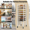 20-tier aluminum pan rolling bakery rack with wheels, ideal for commercial kitchens, bakeries, and home use.