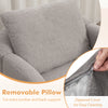 Sherpa accent chair in grey featuring a removable lumbar pillow and zippered cover for easy cleaning and comfort.