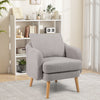 Grey Sherpa accent chair with thick seat cushion and rubber wood legs, ideal for modern living room comfort.