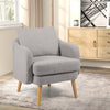 Sherpa accent chair in grey with a thick seat cushion and solid rubber wood legs, perfect for modern living rooms.