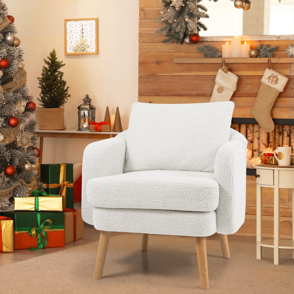 Sherpa Accent Chair Modern Living Room Chair with Seat Cushion-White - Gallery View 1 of 10