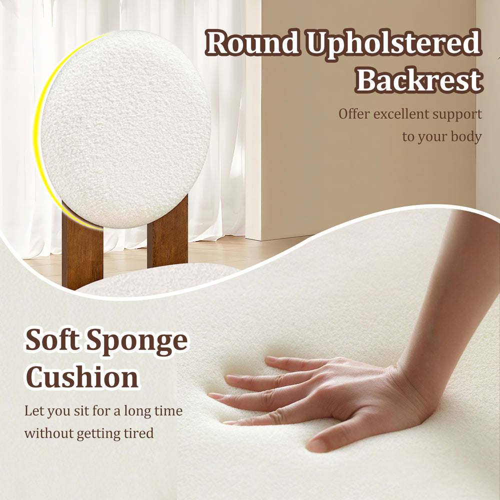 Round upholstered backrest and soft sponge cushion of Sherpa dining chair set for comfortable long-term seating.