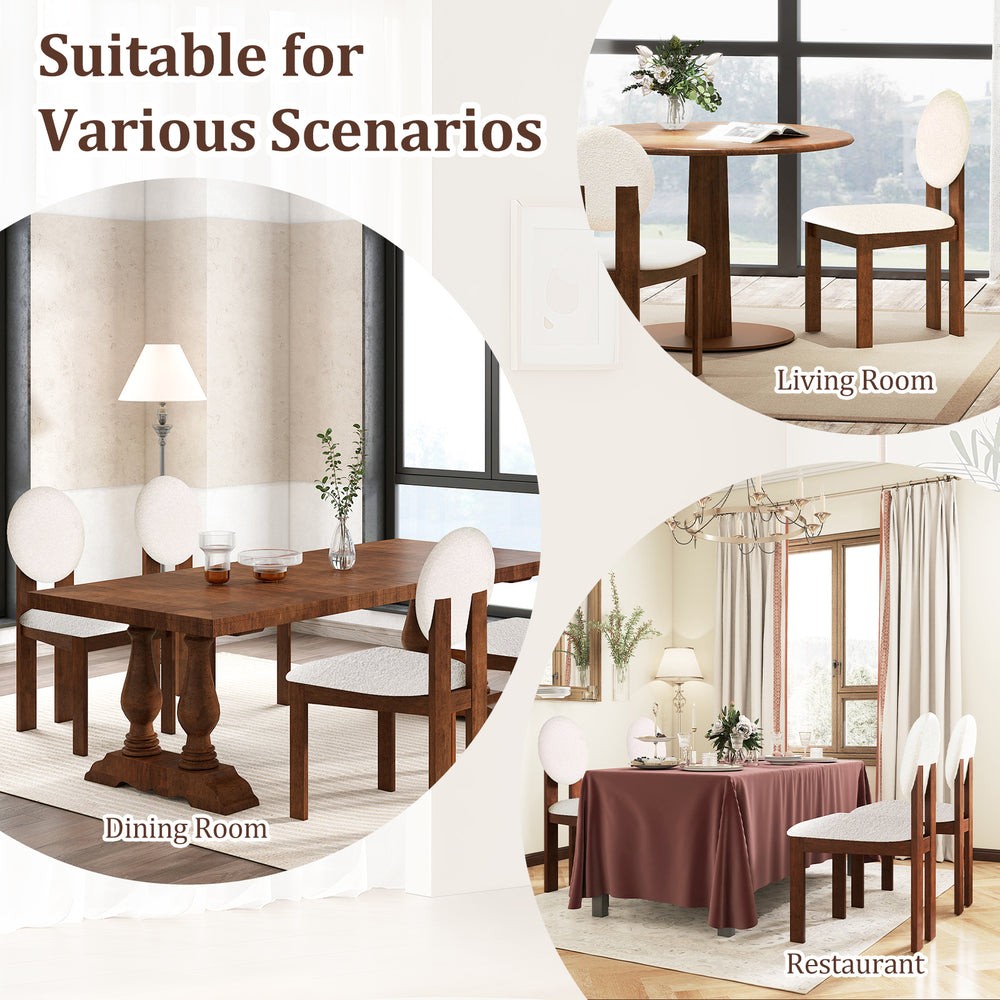 Sherpa dining chairs set of 2 with rubber wood legs, featuring round backrests for comfort in living room or restaurant.