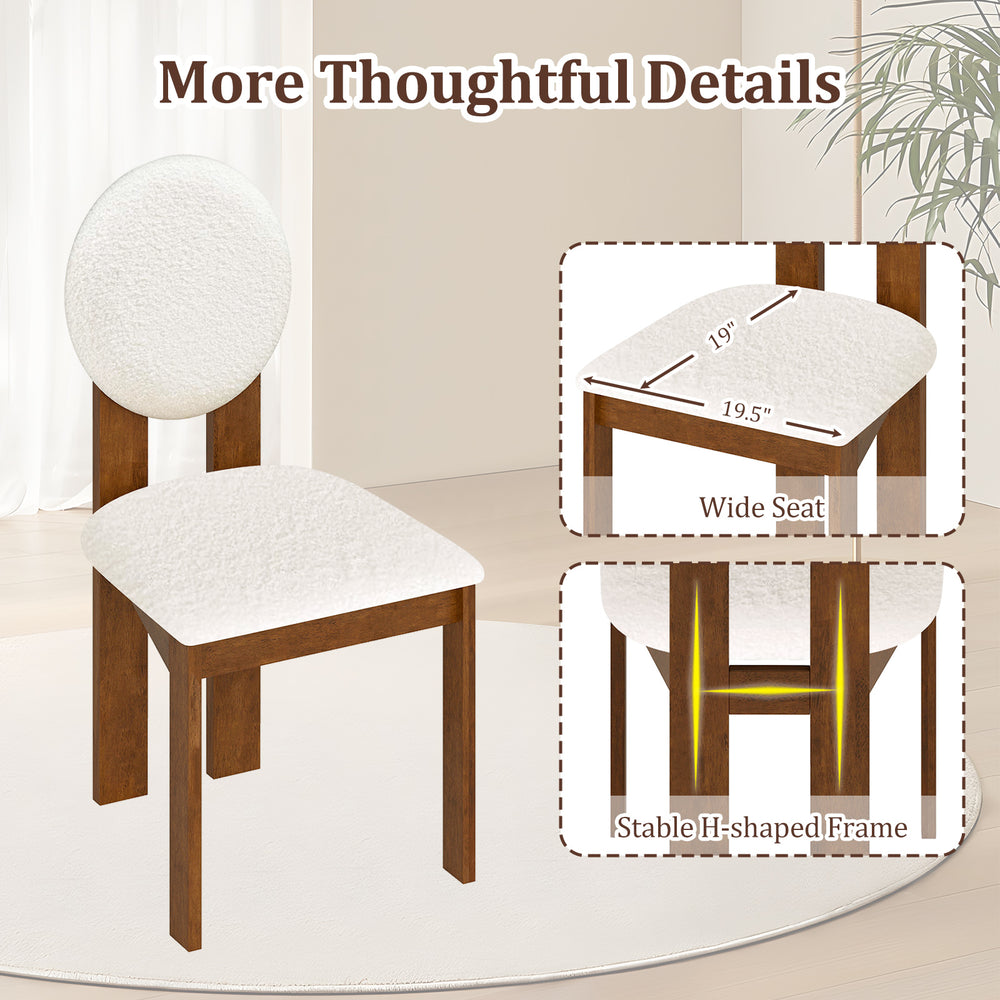 Sherpa dining chair with rubber wood legs, featuring a round backrest and wide seat for comfort in any dining area.