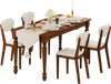 Walnut dining table set with four Sherpa dining chairs featuring rubber wood legs, perfect for stylish dining rooms.
