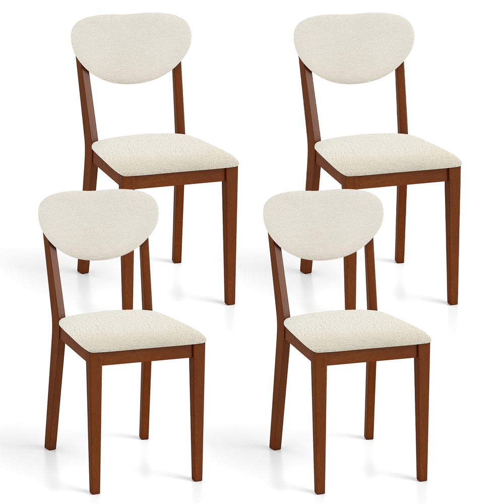 Set of 4 Sherpa dining chairs with rubber wood legs in walnut, featuring plush fleece for comfort and ergonomic design.