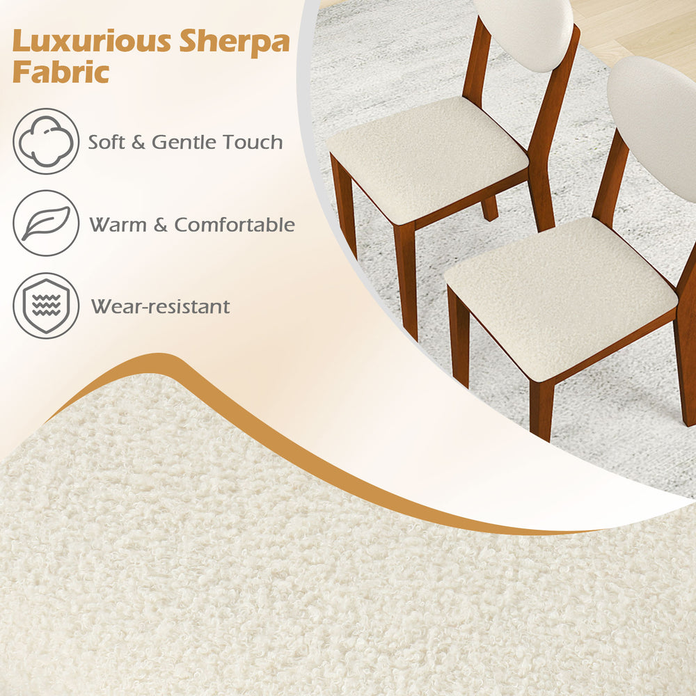 Sherpa dining chair set of 4 with rubber wood legs, featuring plush fleece for comfort and ergonomic backrest support.