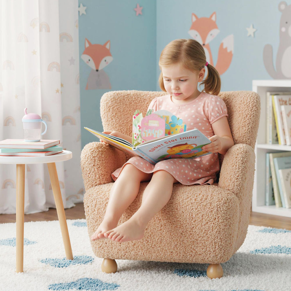 Sherpa Kids Sofa Comfy Toddler Armchair with Solid Rubber Wood Legs-Pink - Gallery View 1 of 10