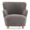 Fluffy silver Sherpa toddler armchair with solid rubber wood legs, perfect for playrooms and nurseries.