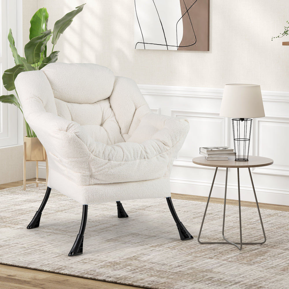 Sherpa Upholstered Accent Chair with Cozy Head Pillow-Beige - Gallery View 1 of 9