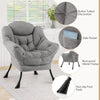 Cozy gray sherpa accent chair with button tufting, ergonomic design, side pocket, and rust-proof metal frame for.