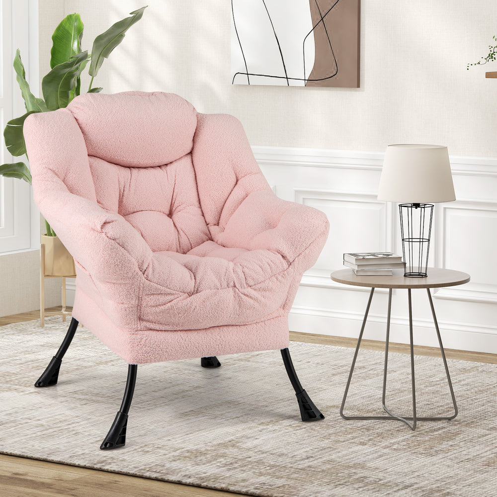 Sherpa Upholstered Accent Chair with Cozy Head Pillow-Pink - Gallery View 1 of 9