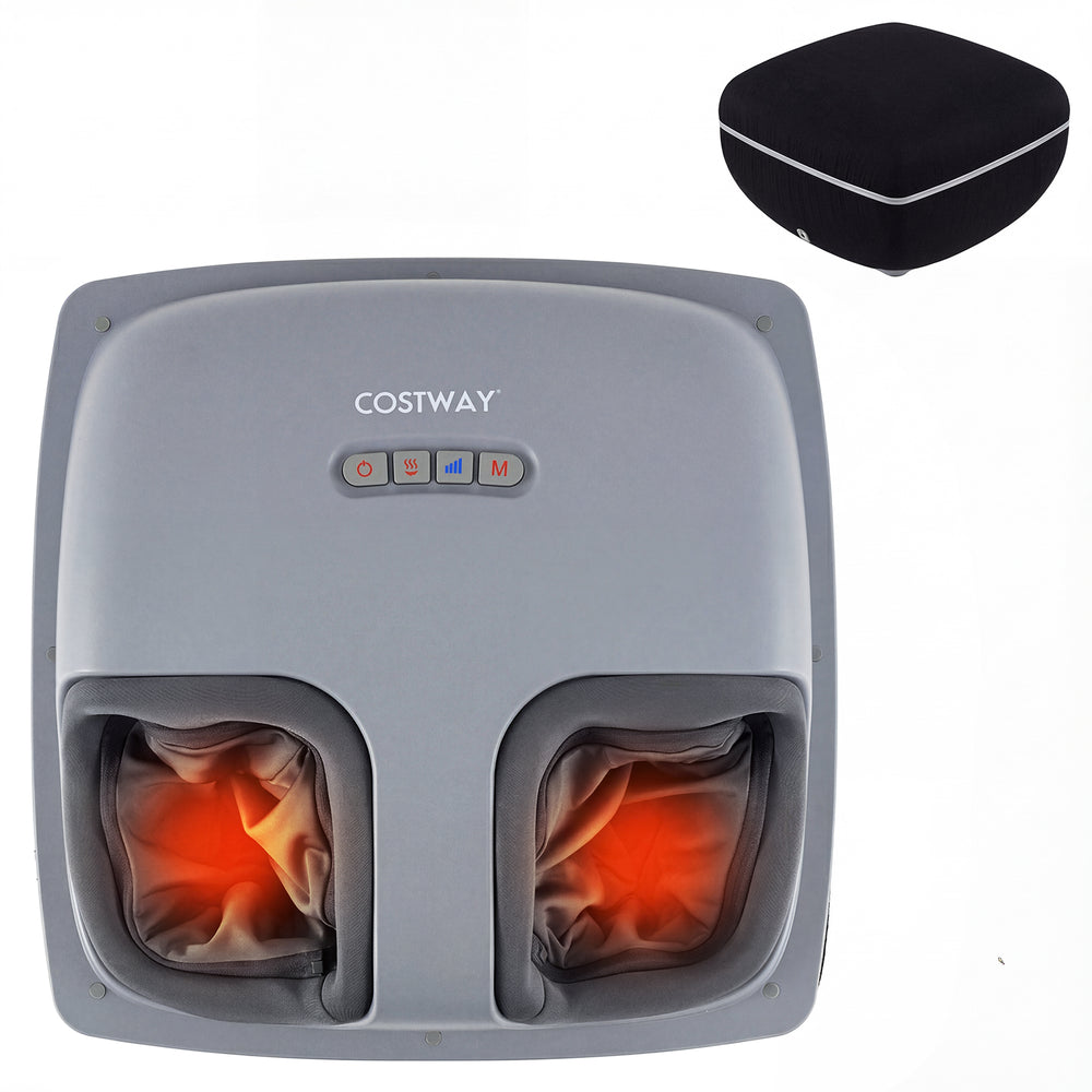 Shiatsu foot massager in black with heat and 3-level kneading for customized relaxation and comfort.
