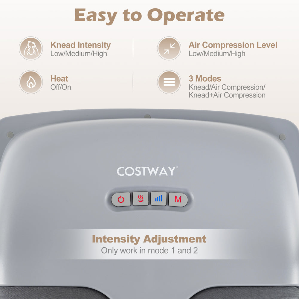 Shiatsu foot massager control panel showing intensity levels and modes for customized relaxation and comfort.