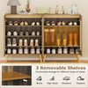 Shoe cabinet with louvered doors in walnut, featuring 3 removable shelves for boots, high heels, sneakers, and slippers.