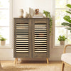 Shoe Cabinet with Louvered Doors and Removable Shelves-Walnut - Gallery View 1 of 11